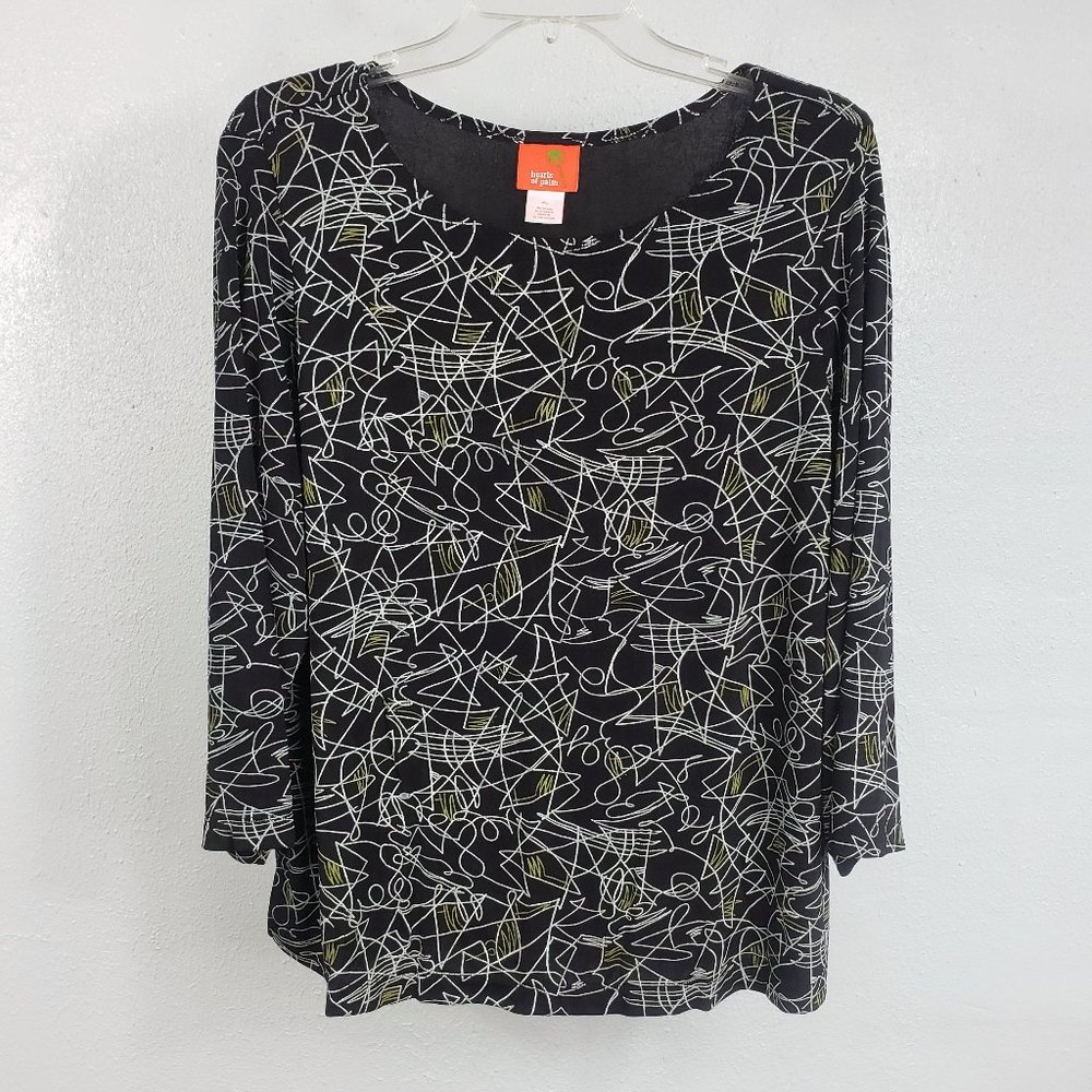 Hearts Of Palm Women's Black Silver Scoop Neck Long Sleeve XL Shirt Top Blouse